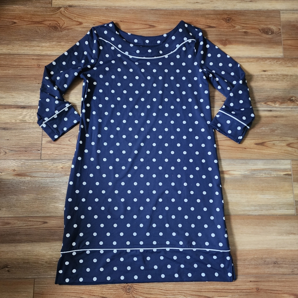 Lands' End  Swim Cover Up Dress Womens S Navy Blue Polka-dot